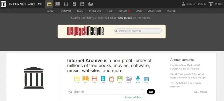 Launch the Internet Archive website on your browser.