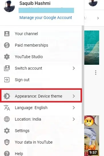 Now hit the "Appearance" icon from the options that appear on your screen